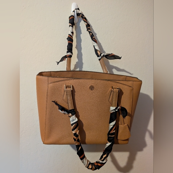Tory Burch Elegant Brown Tan Shoulder Tote Bag In Good Condition W/flaws - Picture 5 of 14